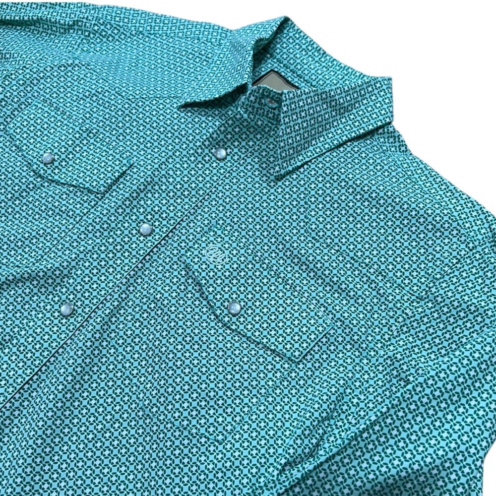 Wrangler Boys' Youth XL (14-16) Green‎ Geometric Print Snap Long Sleeve Shirt A6
